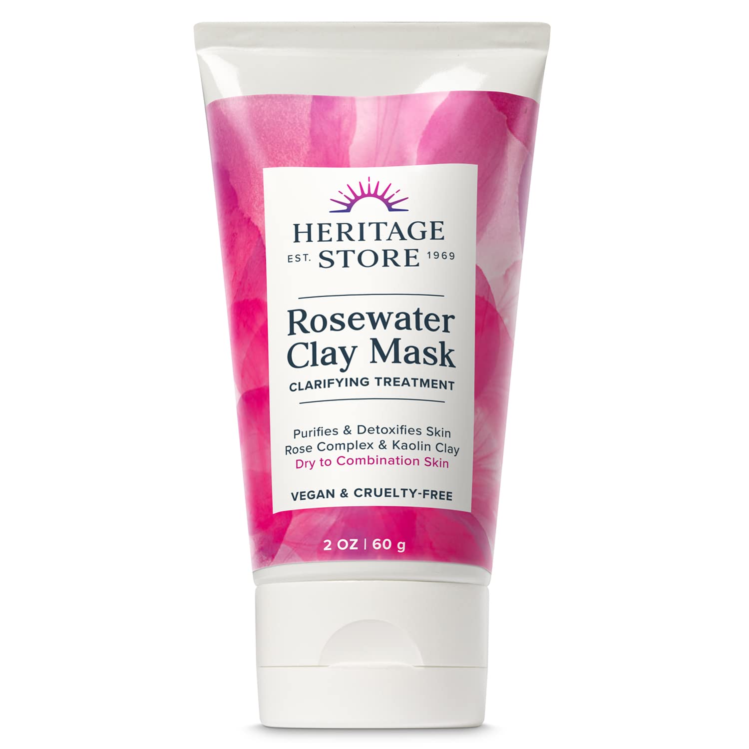 Heritage Store Rosewater Clay Mask, Clarifying Treatment for Dry Combination Skin, Purifying Face Mask Deep Cleanses, Detoxifies & Balances with Kaolin Clay & Organic Aloe, Vegan & Cruelty Free, 2oz
